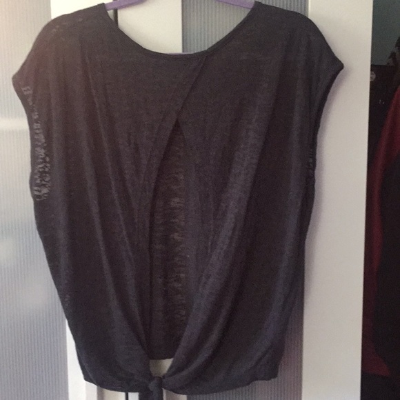 Dark gray semi sheer top with open back - Picture 2 of 2